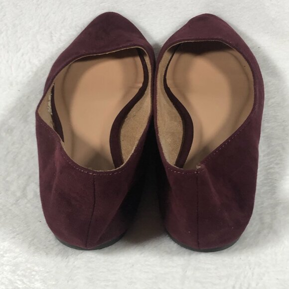 Burgundy Ballet Slip-on Flats Softly Pointed Toe Suede-like 7 Women Shoes - Picture 3 of 6